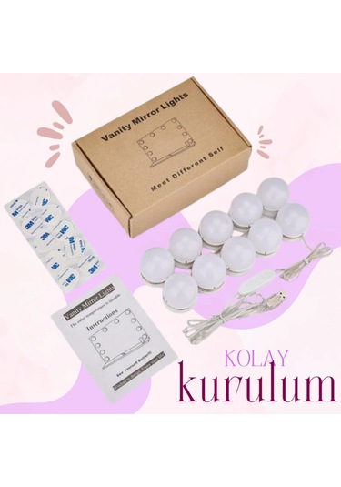 10 Lu Makyaj Masası Banyo Aynası Giyim Odası Aydınlatma Hollywood Tarzı Nostaljik Led Lamba 3 Mod Çok Renkli