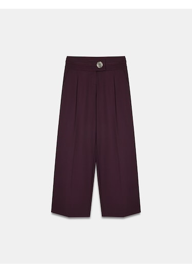 Dilvin 72244 Gold Düğmeli Geniş Paça Pantolon-bordo Bordo