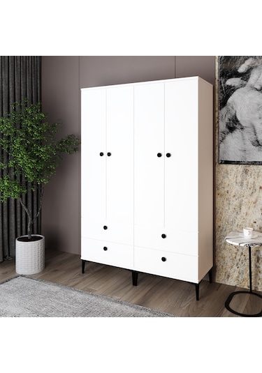 Kalender Dekor Silvia-1-1 Slv01, 4 Kapaklı, 4 Çekmeceli Gardırop