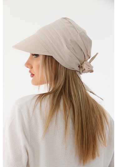 Safari Bağlamalı Bej Siperli Bandana Vizör Bej