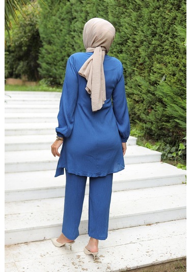 Yandan Bağlamalı Tesettür İndigo Takım I Ndigo