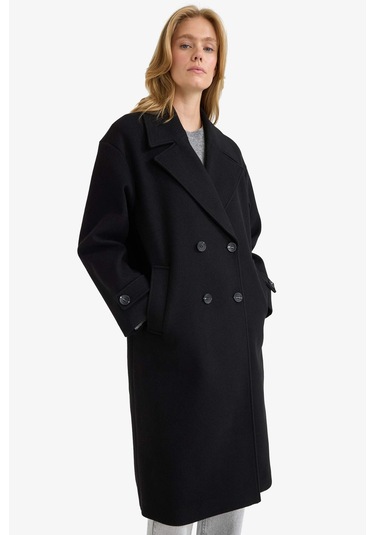 Defacto Regular Fit Düğmeli Uzun Kaşe Kaban F1197ax25wnbk27 Siyah-bk27