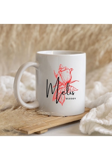 Gül Tasarımlı Kişiye Özel Hediye Kupa Bardak Renk