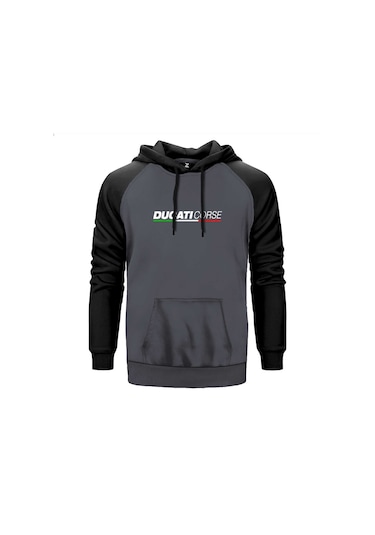 Ducati Corse Text Gri Renk Reglan Kol Sweatshirt Gri