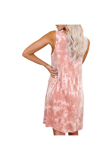 Sones Bayanlar İçin Batik Baskılı Gevşek Yuvarlak Yaka Yelek Elbise Orta Boy A Kesim Etek Turuncu Kırmızı