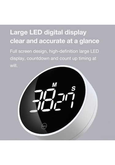 Teltree Beyaz Manyetik Led Gösterge Devirli Zamanlayıcı - Sessiz Modlu, Akıllı Zaman Yönetimi İçin Mutfak Ve Öğrenme