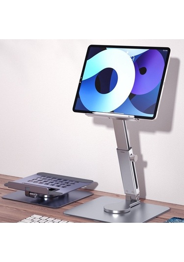 Ebitda 360 Derece Katlanır Tablet Standı - Mutfak Ve Canlı Yayın İçin Taşınabilir Dizüstü Bilgisayar Tutucu, Gümüş