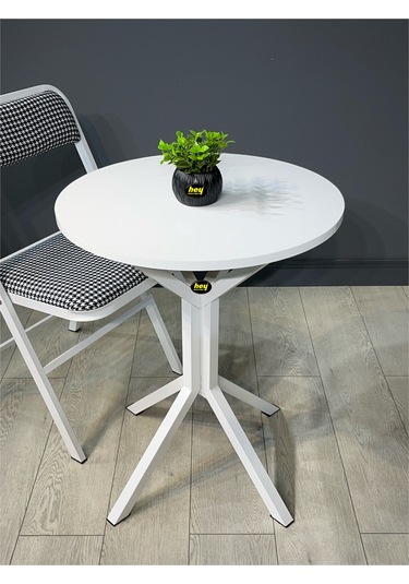 Mercan 2 Kişilik Yuvarlak Mutfak Yemek Masası Takımı 2+1 Beyaz Kazayağı Kumaş 60 Cm Beyaz Kazayağı 2'li