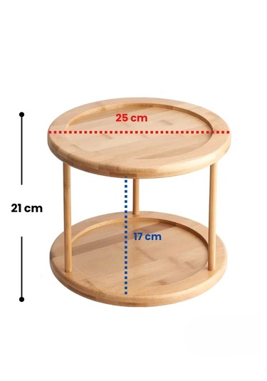 Bambu 360 Dönen 2 Katlı Baharatlık Düzenleyici Doğal, Şık Ve Fonksiyonel Mutfak Standı Bambu