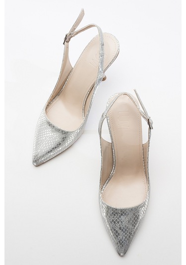 Luvishoes Orfo Gümüş Desenli Kadın Yüksek Topuklu Ayakkabı Gümüş