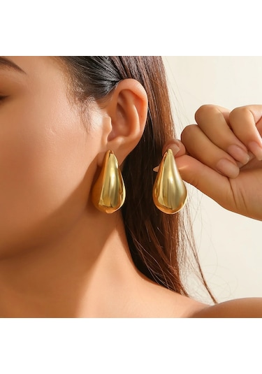 6 Adet Tıknaz Altın Kaplama Su Damlası Hoop Küpe Seti Kadınlar Için Avrupa Ve Aya5809801 1.50 CM-Gümüş