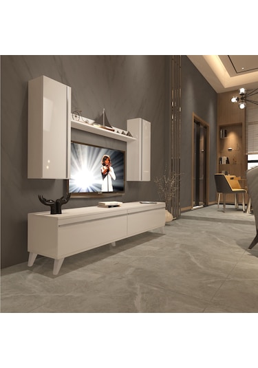 Decoraktiv Eko 5d Mdf Std Retro Tv Ünitesi Tv Sehpası - Parlak Beyaz
