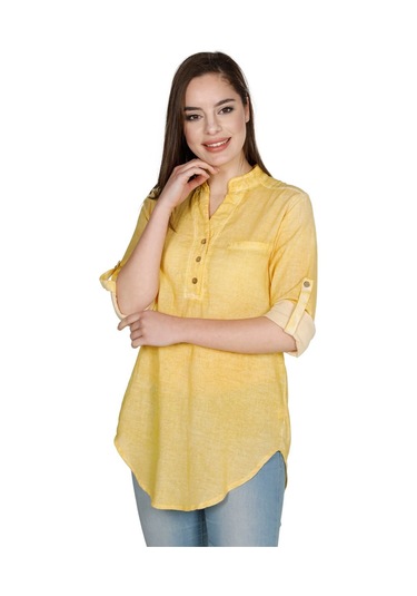 Uzun Kol Şile Bezi Akasya Bluz Sarı Sarı