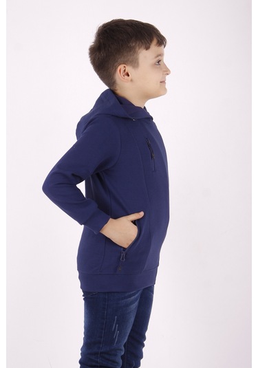 Toontoy Erkek Çocuk Cepli Fermuarlı Asimetrik Kesim Hırka Lacivert