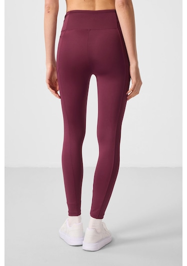 Bordo Esnek Standart Fit Performans Kadın Tayt - 94667 Bordo