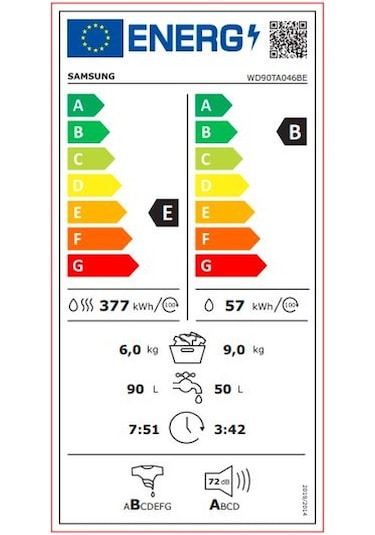 Samsung WD5000T WD90TA046BE1AH 1400 Devir 9+6 KG Kurutmalı Çamaşır Makinesi