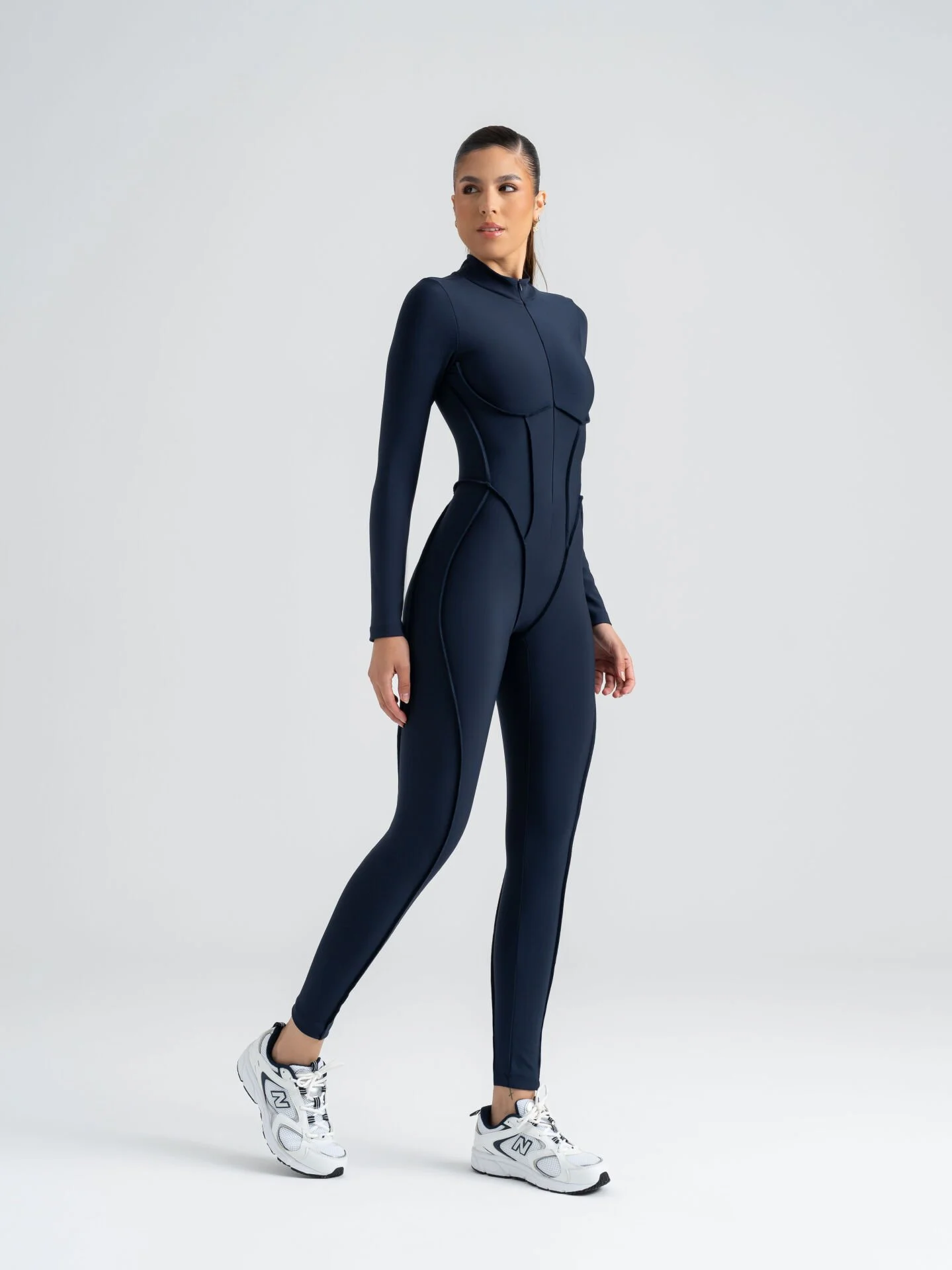 Dikişle Modellenmiş Spor Tayt Tulum Lacivert