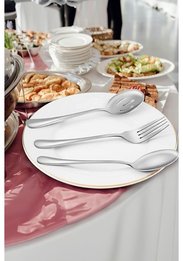 7 Parça Çelik Sunum Servis Kaşığı Kaşık Çatal Bıçak Spatula Seti Mt154by Silver