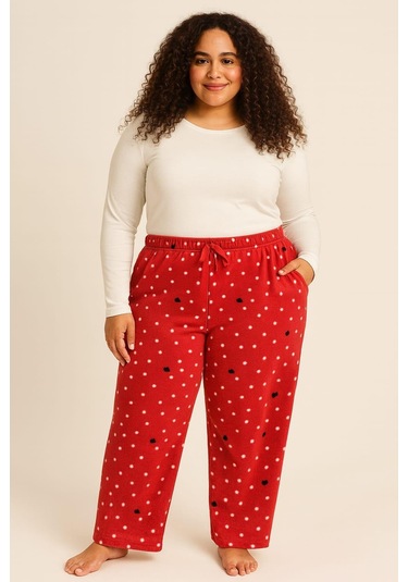 Kadın Büyük Beden 401 Cepli Polar Tek Alt Kırmızı Kırmızı