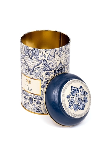 Azulejos Tea Desenli Yuvarlak Metal Kutu, 10.5 X 15 Cm, 1.1 Lt
