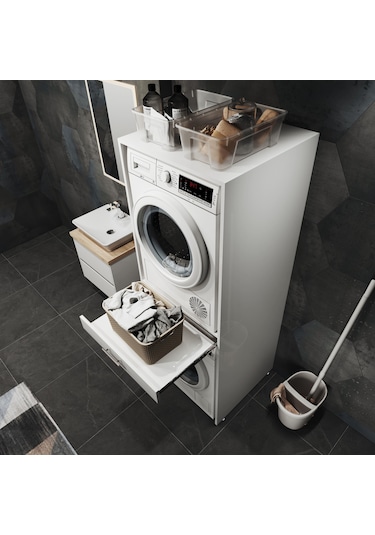 Aqua Bagno Voca Smartbox Çamaşır Ve Kurutma Makinesi Dolabı -çekmeceli Beyaz