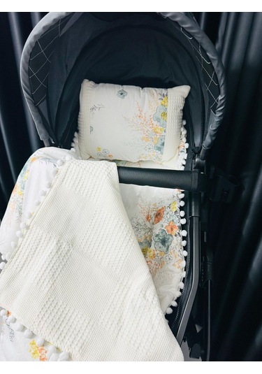 Carmen 90 100 Çift Katlı Pikeli Müslin Battaniye Yastık Ve Alt Açma 3lü Set - Krem Krem