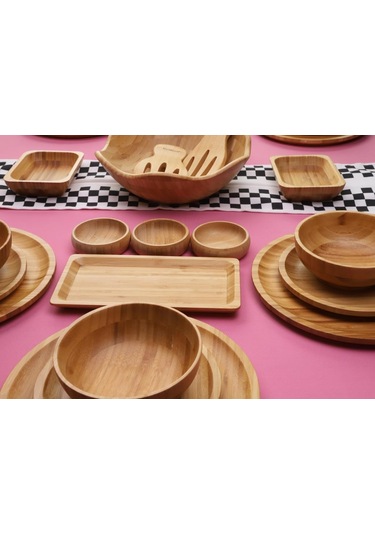 Atbyhome Meadow 6 Kişilik 31 Parça Doğal Bambu Kahvaltı Takımı Kahvaltı Seti Sunum Seti Bambu