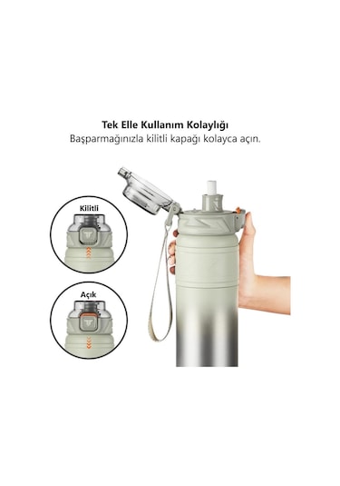 Tkk Çelik Termos Matara 900 Ml Gri Yeşil