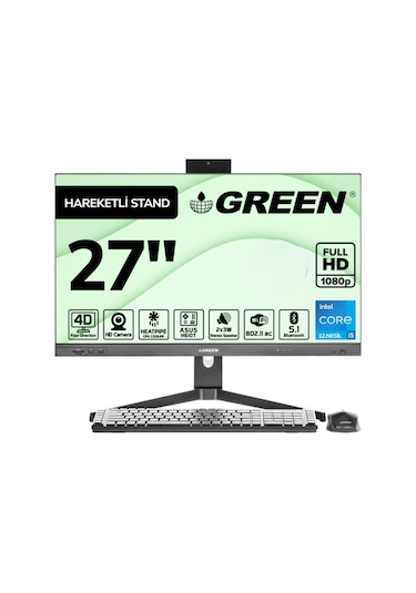 Green GT27 i5-12400 8 GB 512 GB SSD 27" Dos AIO Masaüstü Bilgisayar