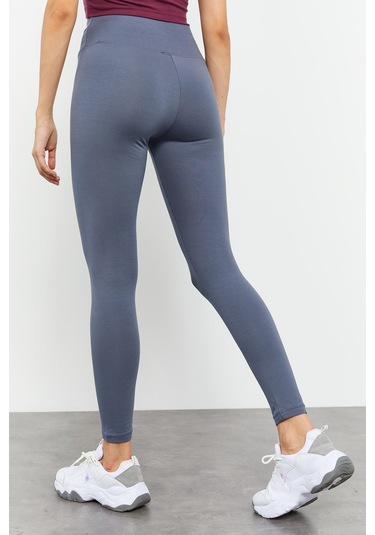 Tommy Life Petrol Yüksek Bel Toparlayıcı Slim Fit Dar Paça Kadın Tayt - 94011 Petrol