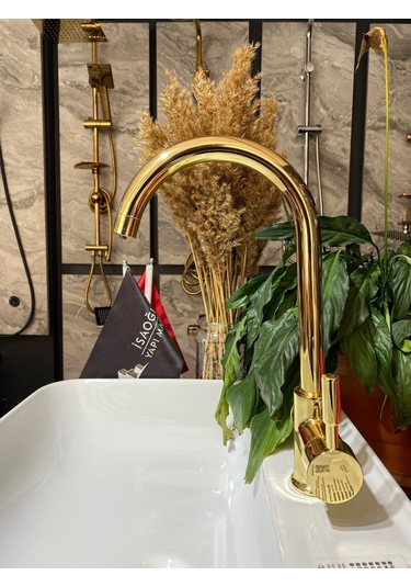 İsaoğlu Yapı Altın Arıtmalı Mutfak Bataryası 3 Yollu Evye Musluk Gold Su Arıtmalı Batarya Altın Renk Musluk Gold