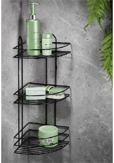 Köşelik Banyo 3 Raflı Siyah Metal Royaleks-56574