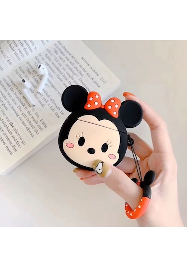 Apple Airpods Pro 3. Nesil 2025 Uyumlu Figürlü Silikon Kılıf Anahtarlıklı Kılıf Siyah - Kırmızı