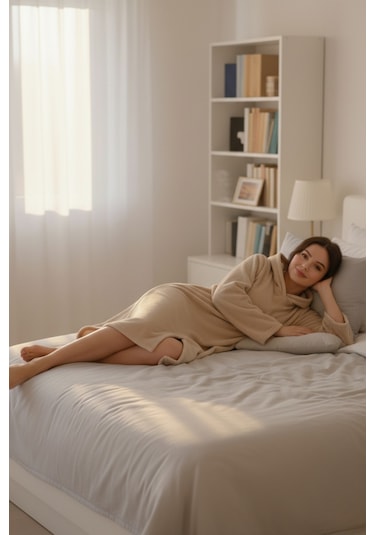 Serona Wellsoft Peluş Kapüşonlu Uzun Panço Yumuşak Dokulu Giyilebilir Tv Battaniyesi Bej S/m Bej