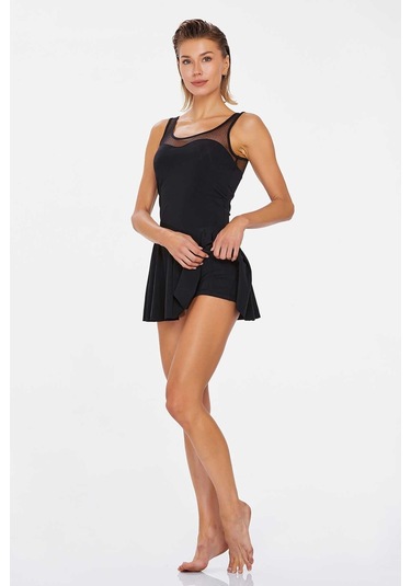 Kadın Siyah Tül Detaylı Askılı Elbise Mayo C6t4n8o3 001