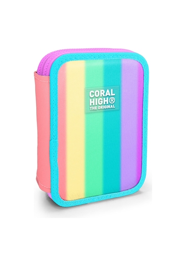 Coral High Renkli Çizgili Desenli Çift Katlı Kalem Çanta 11130 Pembe - Sarı