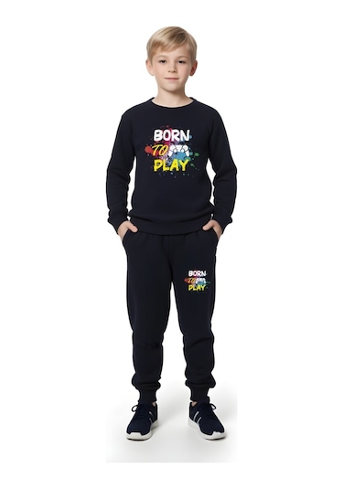 Fyk Kids 3'lü Erkek Çocuk Yuvarlak Yaka Baskı Detaylı Eşofman Takımı Çok Renkli