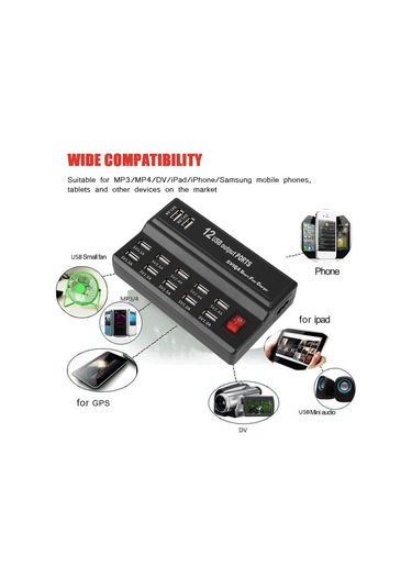 Maiyame 12 Portlu Usb Şarj Aleti Abd Standardı 110-240v - Hızlı Ve Güvenli, Çoklu Cihaz Şarjı, Akıllı Akım Tespiti İle Telefon Ve Tablet Uyumlu