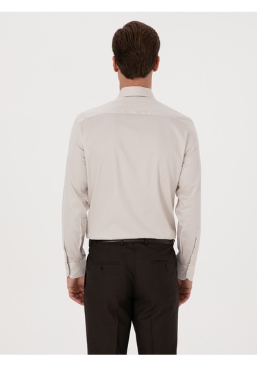 Cacharel Bej Slim Fit %100 Pamuk Klasik Gömlek