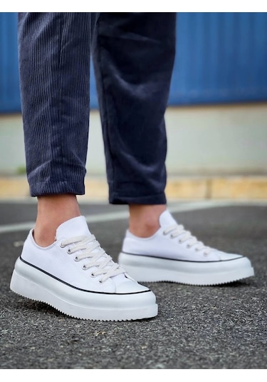 Kb-cx-3 Kuback Kısa Beyaz Keten Beyaz Yüksek Taban Spor Ayakkabı Beyaz