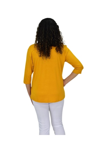 Caftan Kadın Kısa Kol Taşlı Bluz Bgl-st04711 HARDAL