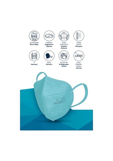 Musk Ffp2 Maske Turkuaz Renk 10 Adet