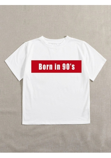 Kadın Beyaz Oversize 90's Baskılı T-shirt Beyaz