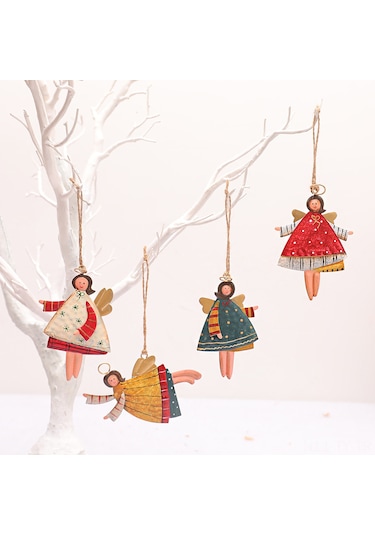Teltree Noel Dekorasyonu: El Yapımı Demir İşlemeli Boyalı Melek Kız Askısı - Ağaç Süs Takımı Ve Aksesuarı