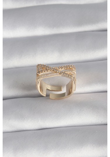 Pirinç Gold Renk Zirkon Taş Detay Kadın Yüzük Çok Renkli