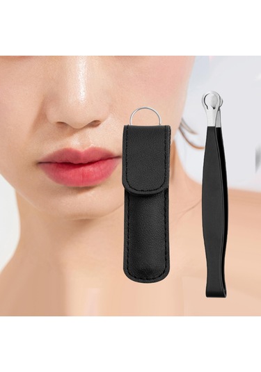 Homyl Burun Kılı Düzeltme Cımbızı, Yuvarlak Uçlu Cımbız Keseli Siyah