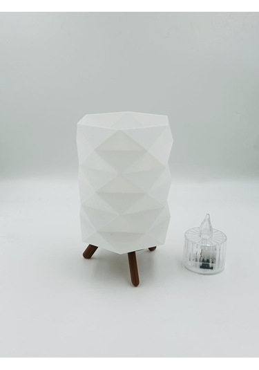 Prizma Desenli 3d Baskı Dekoratif Masa Lambası Pilli Mum Işıklı Modern Dekoratif Gece Lambası Beyaz