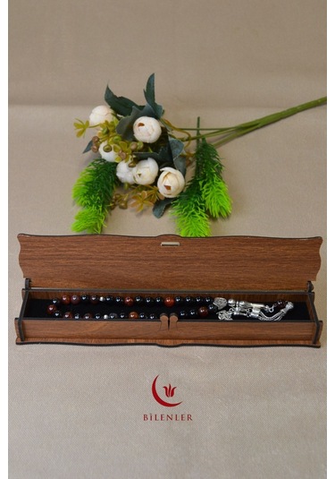 Akik Taşlı 33 Lü Erkek Tesbih Doğal Taş, Özel Ahşap Kutulu Çok Renkli