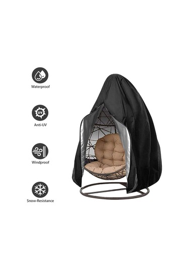 Dofolink Dış Mekan Yumurta Salıncak Koltuğu Koruması - 210d Siyah Oxford Kumaşı, Orta Zipli, 190x115cm, Rüzgar/yağmur/güneş Koruyucu 01