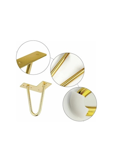 Mufunye Firkete Masa Ayakları, 4 İnç Dıy Metal Masa Ayakları, Altın